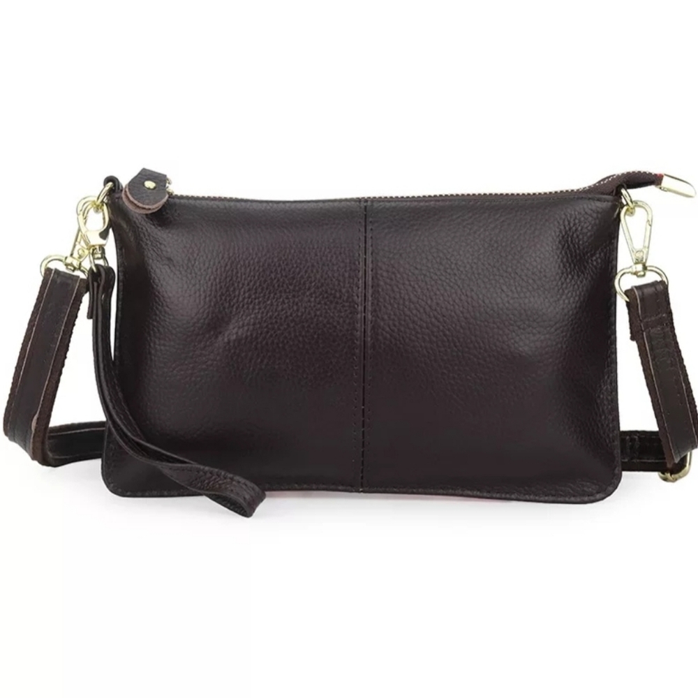 Genuine Cowhide Leather Crossbody Envelope Bag Coffee BROWN ONLY